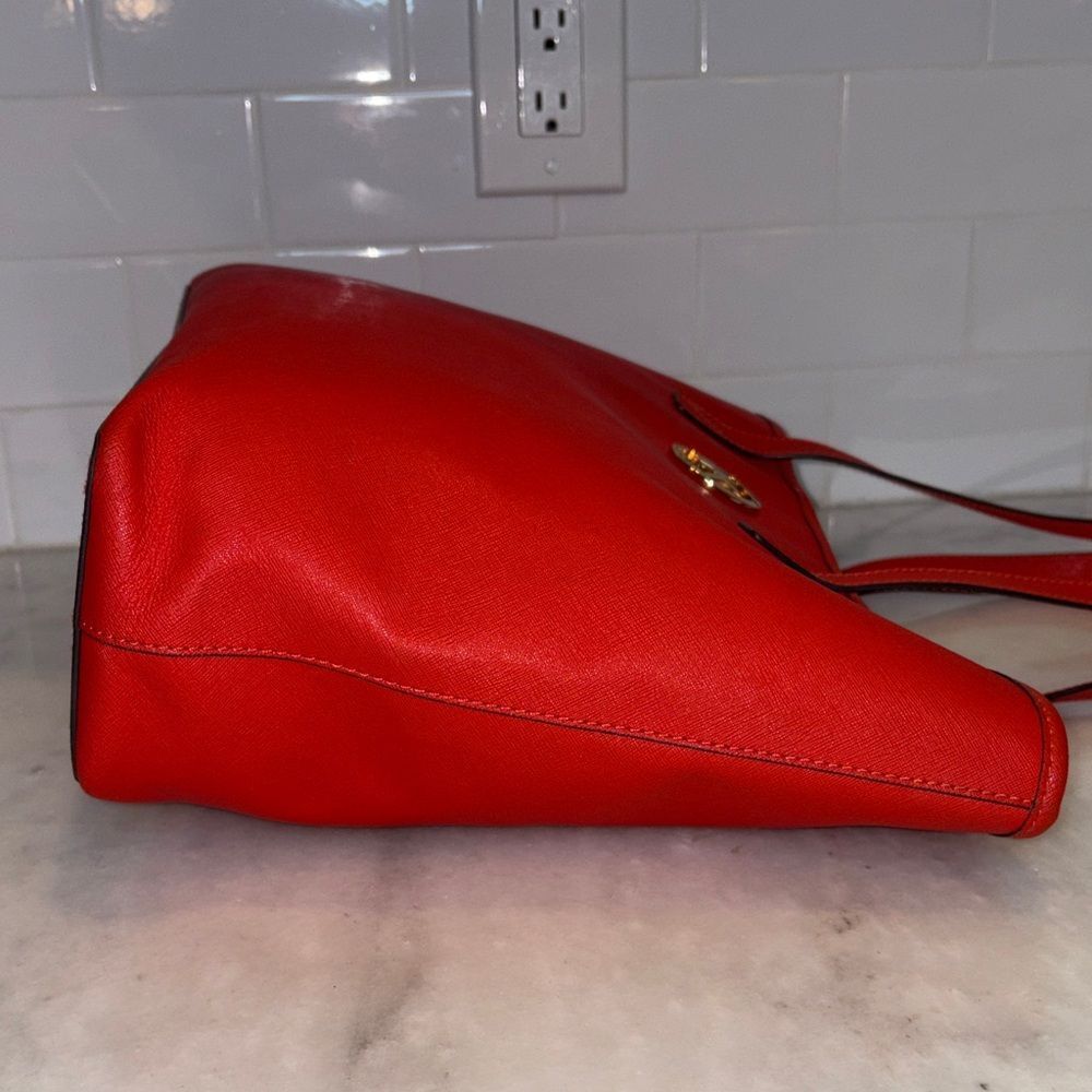Michael Kors Purse Tote Bag Jet Set Travel Large Saffiano Leather - Red Gold - Picture 7 of 16